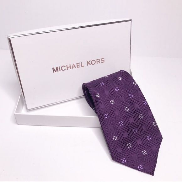 Michael Kors Purple Silk Tie Squares 64x3.75”